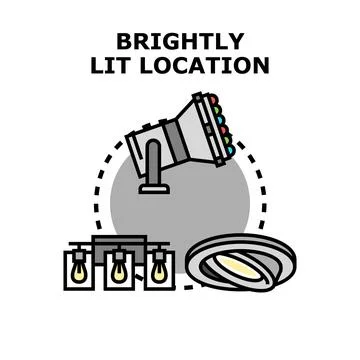Brightly lit location with various lighting fixtures illustration Stock Illustration