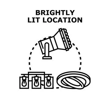 Brightly lit location with various lighting fixtures illustration Stock Illustration