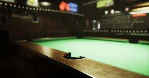 Brightly lit pool table set in a lively bar during evening hours Stock Illustration