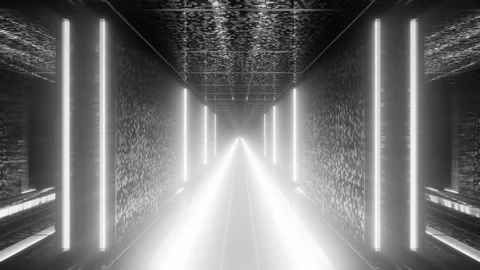 Brightly lit white path in dark futurist... | Stock Video | Pond5