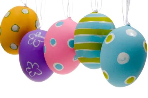 Brightly painted easter egg decorations Stock Photos