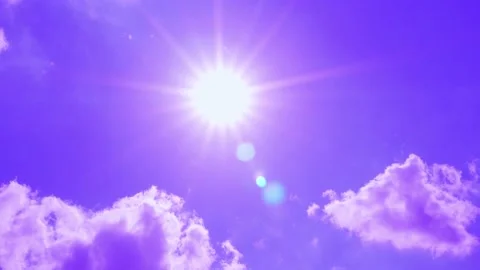 Brightly Shining Sun over Soaring Cumulus Clouds in Unusual Lilac Purple Sky, Sl Stock Footage 169508994
