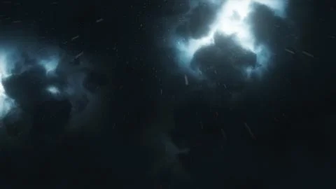 Brightly sparkling lightning breaks through the dense storm clouds in the night Stock Illustration