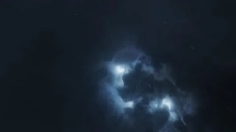 Brightly sparkling lightning breaks through the dense storm clouds in the night 스톡 일러스트