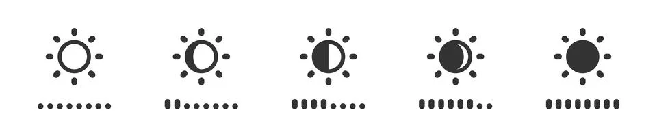 Brightness control icon. Contrast level button. Set isolated vector illustr.. Stock Illustration
