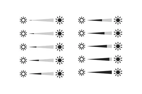 Brightness control icon set. Light adjust slide concept. Contrast setting f.. Stock Illustration