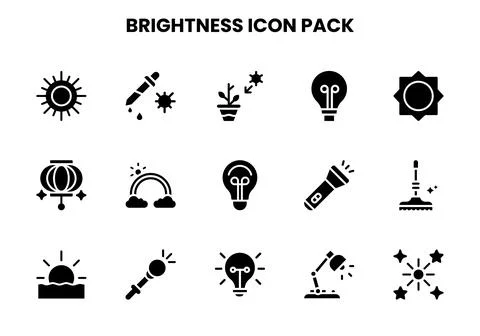 Brightness Glyph Design Icons Pack Stock Illustration