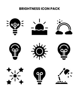 Brightness Glyph Vector Icons Pack Illustrazione stock