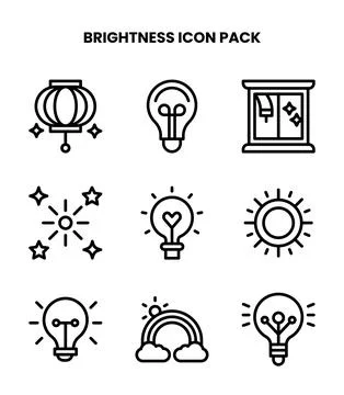 Brightness Line Set Icons Pack Stock Illustration
