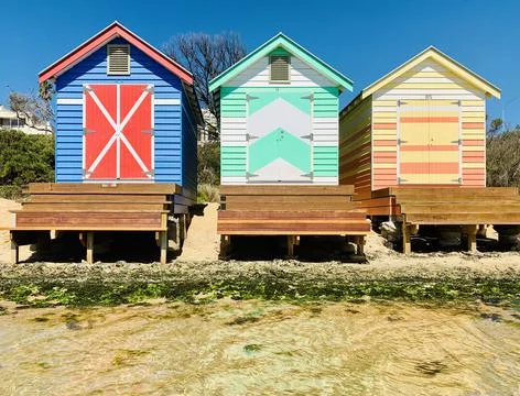 Brighton Bathing Boxes, Dendy Street Beach boxes Victoria Australia Foto stock
