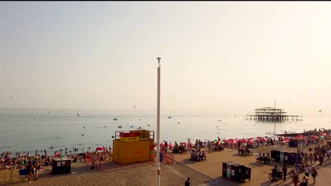 Brighton Beach and Ocean in the Summer Time, 4K Stock-Footage 203249632