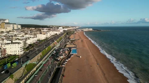 Brighton beach fly over Beach front daytime Stock Footage 267066768