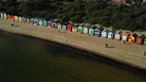 Brighton Beach ( Melbourne) Boxes and Foreshore reserve - Drone 4K Stock Footage 208912077