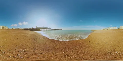 Brighton Beach Southern Coast Of England 360 VR Stock Footage