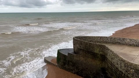 Brighton beach waves crashing Stock Footage 166901550