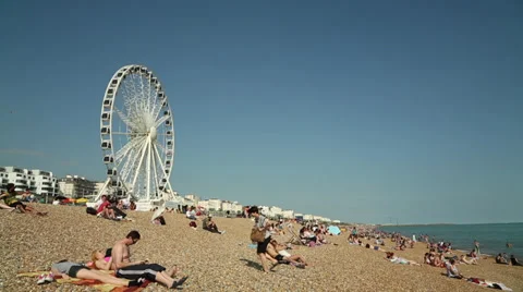 Brighton Beach/Ferris Wheel Wide Stock Footage 39699298