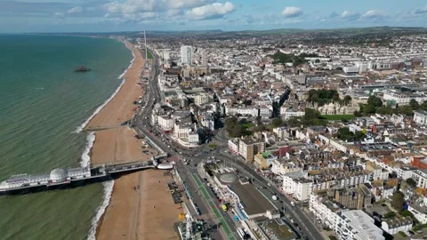 Brighton desending by the Pier, Nice view of the Center Stock Footage 257904450