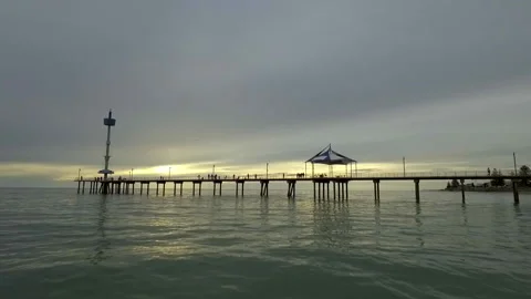 Brighton jetty drone at sunset HD Stock Footage 201358067