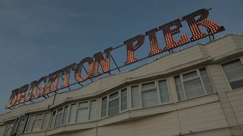 Brighton Pier Sign Stock Footage 73602287