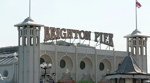 Brighton Pier Sign Rack Focus Stock Footage