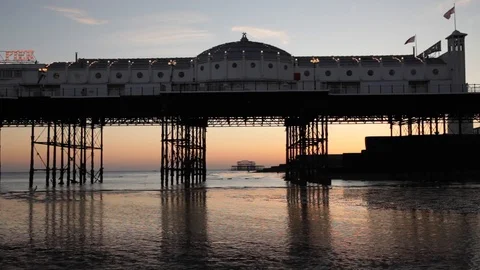 Brighton Pier at sunset Stock Footage 120017464