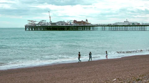 Brighton Pier view in a slow-motion from the coast. Stock Footage 134607356