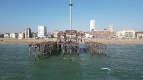 Brighton west pier flyover Stock Footage 201875553
