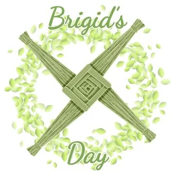 Brigid's Day. Beginning of spring pagan holiday. Brigid's Cross in a wreath o Stock Illustration