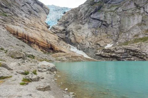 The Briksdalsbreen and its lake Stock Photos