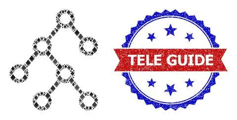 Brilliant Collage Binary Tree Icon and Unclean Bicolor Tele Guide Seal Stock Illustration