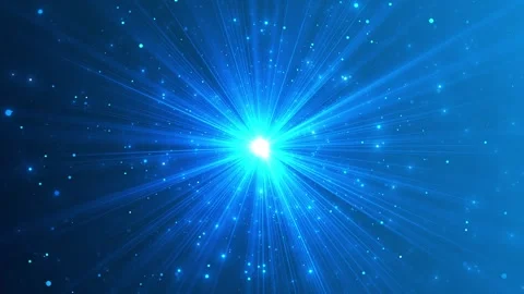 A brilliant cyan light explodes from the center with blue rays, floating particl 動画素材 341004532