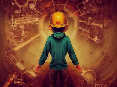 A brilliant engineer inventor is working on a new technical discovery. Stock Illustration