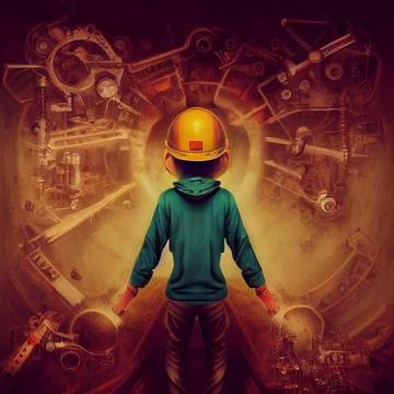 A brilliant engineer inventor is working on a new technical discovery. Stock Illustration