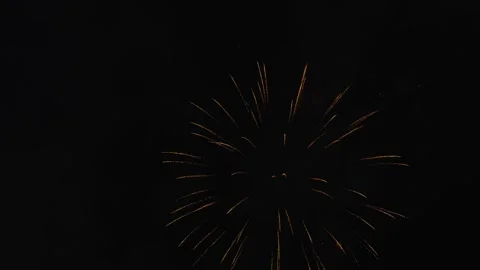 Brilliant golden firework burst with glowing sparks in dark sky Stock Footage 334590257