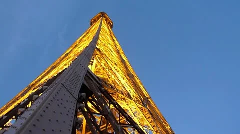 Brilliant Lights on Eiffel Tower At Dusk Stock Footage 11883195