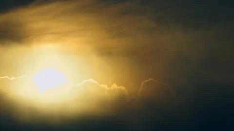 Brilliant Setting Sun Orb Clouds Shifting Light Stock Footage