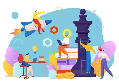 Brilliant strategy business, teamwork tiny character people together company Illustrazione stock