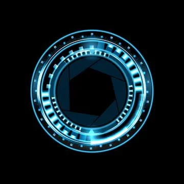 Brilliant technological eye HUD on a black background. Lens with aperture. il Stock Illustration
