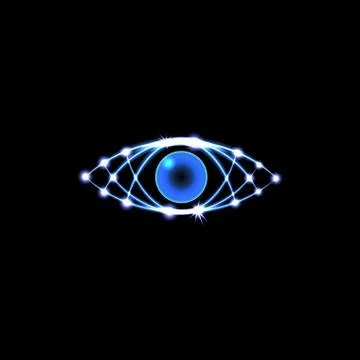 Brilliant technological eye HUD on a black background. Neon grid. illustratio Stock Illustration