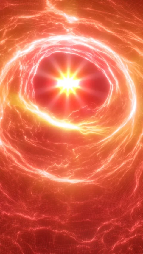 Brilliant white energy core radiates through a swirling red and orange plas.. Stock Footage 342831103