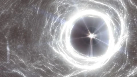 Brilliant white energy vortex formed by flowing wireframe waves Stock Footage 343664572