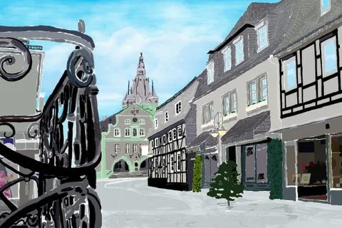 Brilon City Hall Illustration Stock Illustration