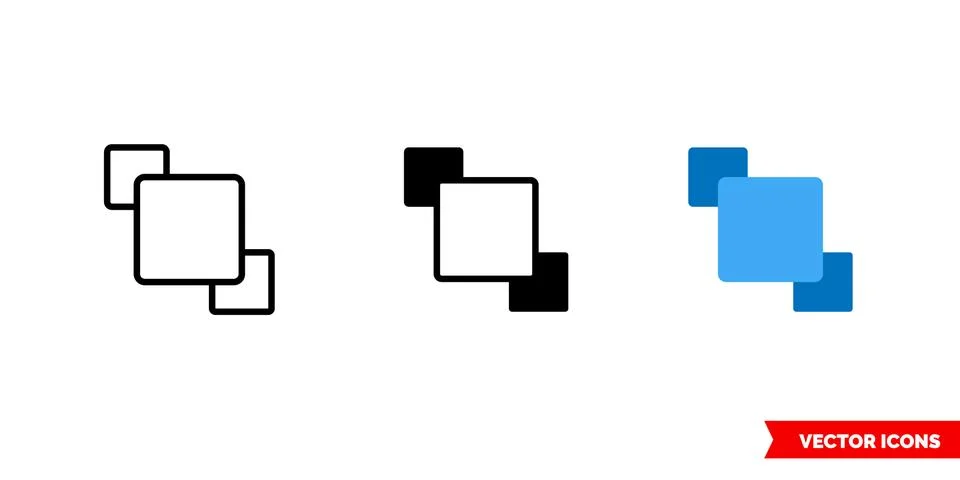 Bring to front icon of 3 types color, black and white, outline. Isolated vect Stock Illustration