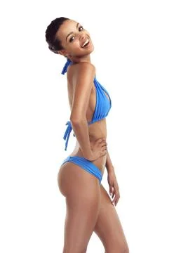 Bring it on summer. Studio shot of a beautiful brunette model in a bikini Stock Photos