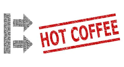 Bring Right Recursive Mosaic of Bring Right Items and Distress Hot Coffee Stamp 库存插图
