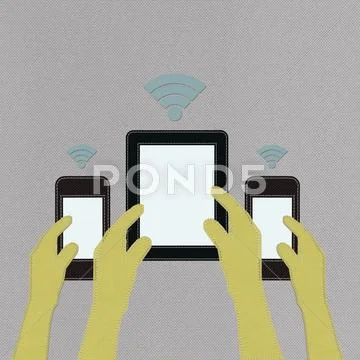 Bring your own device concept with stitch style on fabric background Stock Illustration