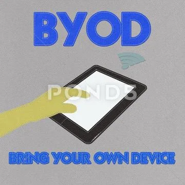Bring your own device concept with stitch style on fabric background Stock Illustration