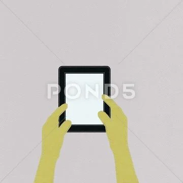Bring your own device concept with stitch style on fabric background Stock Illustration