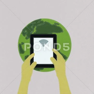 Bring your own device concept with stitch style on fabric background Stock Illustration