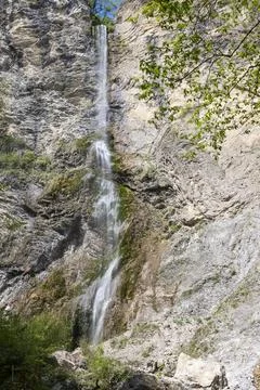 Brinta Waterfall hidden inside the forest, beauties of Slovenia. Stock Photos